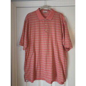 Peter Millar Golf Polo Shirt Men XL Coral Blue Striped Short Sleeve 100%  Cotton